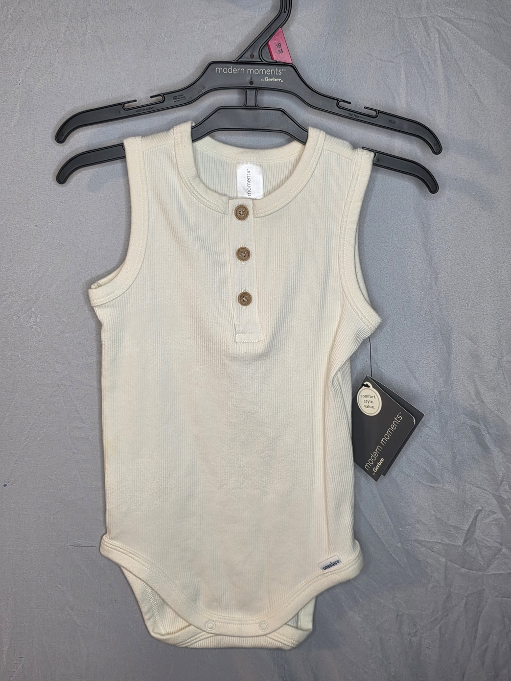 Cream Ribbed Baby Onesie Bodysuit with Buttons